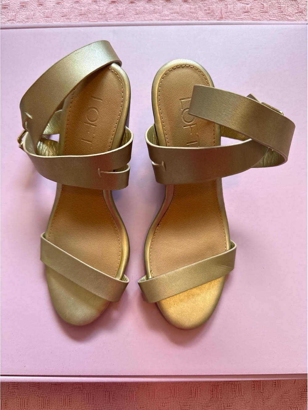 Loft Gold Wedge Sandals with Ankle Strap